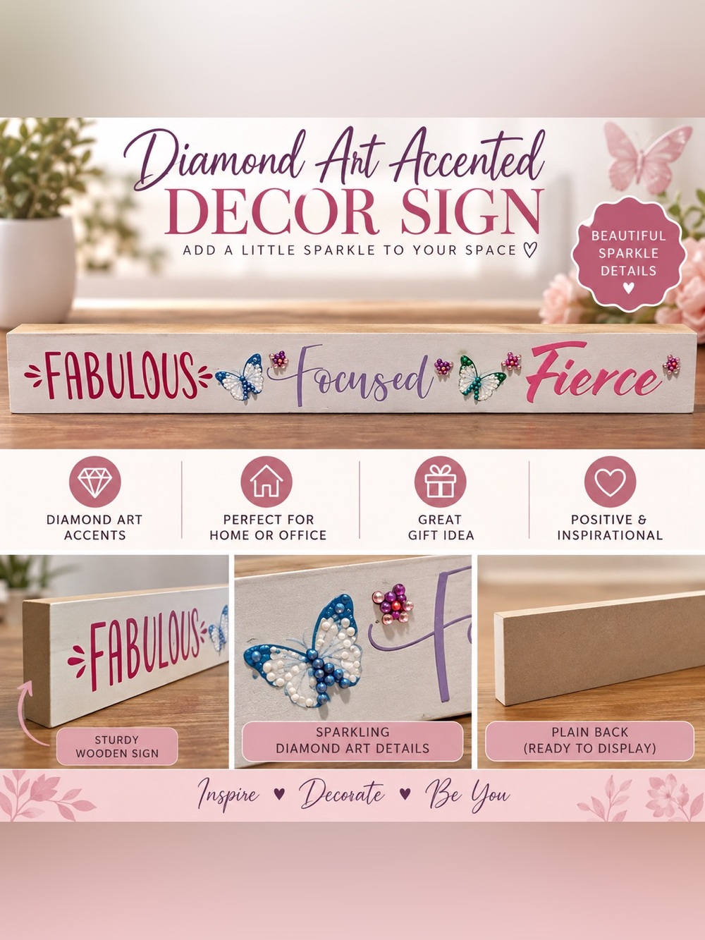 Diamond Art Accented Wood Decor Sign Sealed